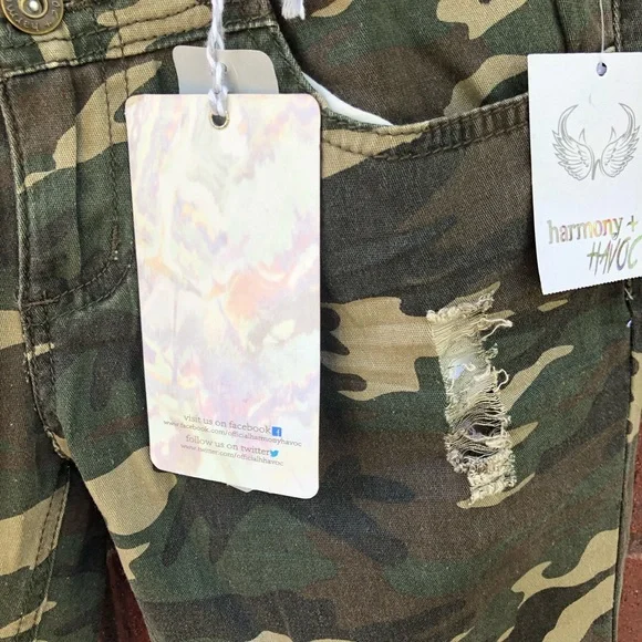 Harmony & Havoc 3 Camo Distressed Skinny High Waist Jeans NWT New - Picture 6 of 11